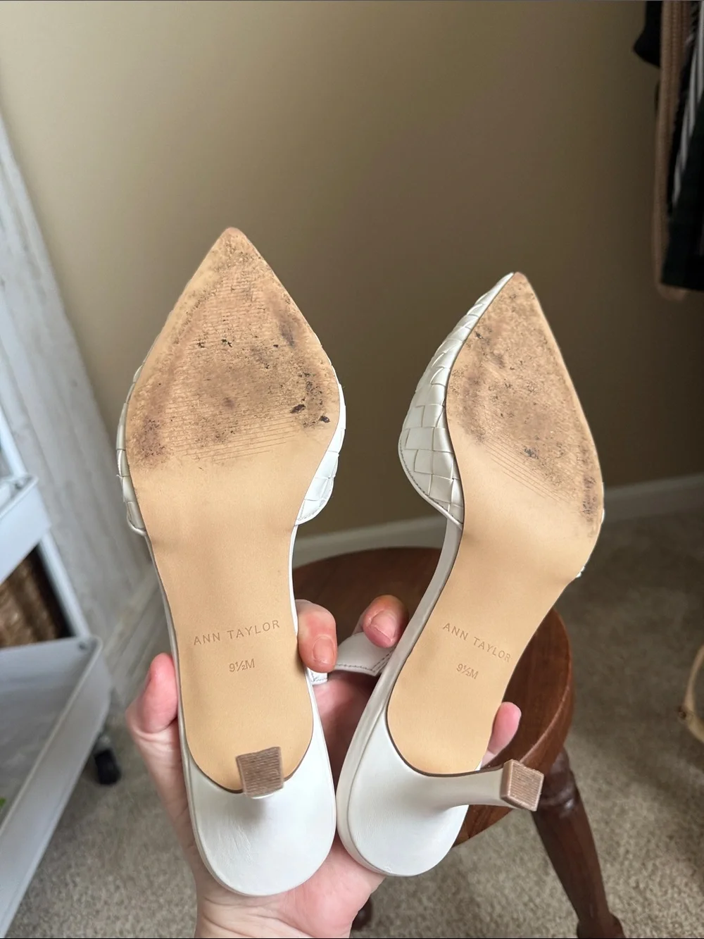 Women’s White Woven Pointed Slingback Flats